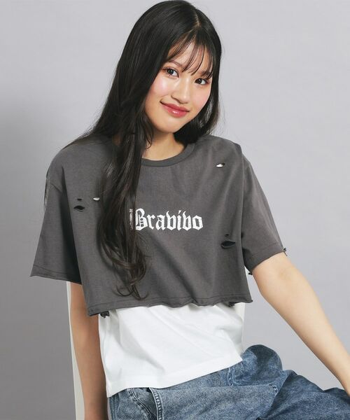 PINK-latte / ピンク ラテ その他トップス | 【セットアイテム】ダメージTシャツ+タンクセット(チャコールグレー(014))