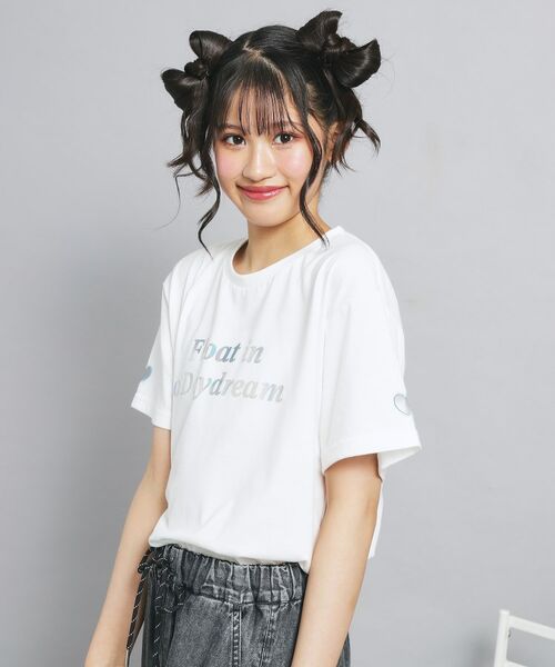 PINK-latte/ピンク ラテ オーロラプリントハートあきTシャツ オフホワイト(003) 14(140cm) PINK-latte/ピンク ラテ オーロラプリントハートあきTシャツ オフホワイト(003) 14(140cm)