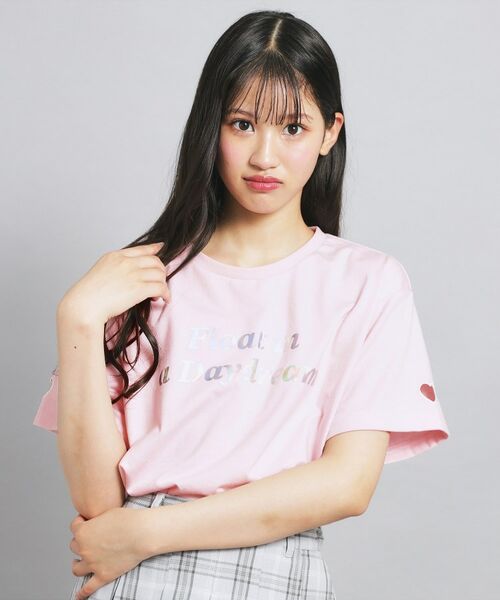 PINK-latte/ピンク ラテ オーロラプリントハートあきTシャツ ライトピンク(070) 16(160cm) PINK-latte/ピンク ラテ オーロラプリントハートあきTシャツ ライトピンク(070) 16(160cm)