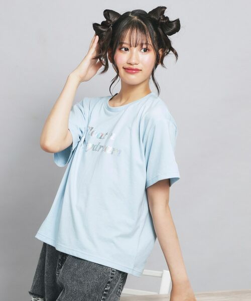 PINK-latte/ピンク ラテ オーロラプリントハートあきTシャツ サックスブルー(090) 15(150cm)