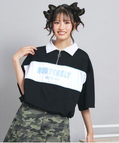 PINK-latte / ピンク ラテ カットソー | 配色パイピング切り替え衿付きトップス