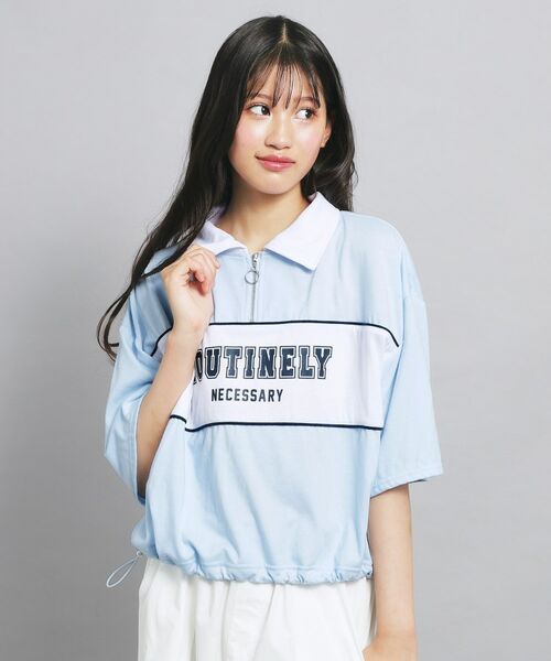 PINK-latte/ピンク ラテ 配色パイピング切り替え衿付きトップス サックスブルー(090) 15(150cm) PINK-latte/ピンク ラテ 配色パイピング切り替え衿付きトップス サックスブルー(090) 15(150cm)