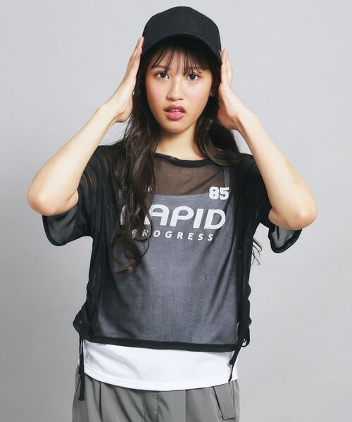 PINK-latte/ピンク ラテ 【セットアイテム】シアードロストトップス+キャミセット ブラック(019) 13(130cm) PINK-latte/ピンク ラテ 【セットアイテム】シアードロストトップス+キャミセット ブラック(019) 13(130cm)