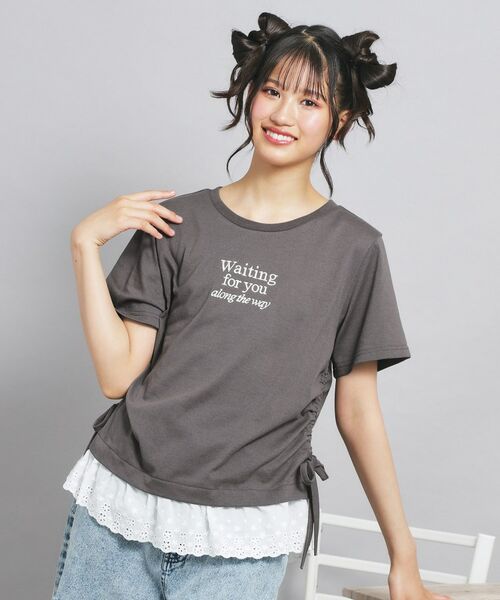 PINK-latte / ピンク ラテ カットソー | 裾レースドロストトップス(チャコールグレー(014))