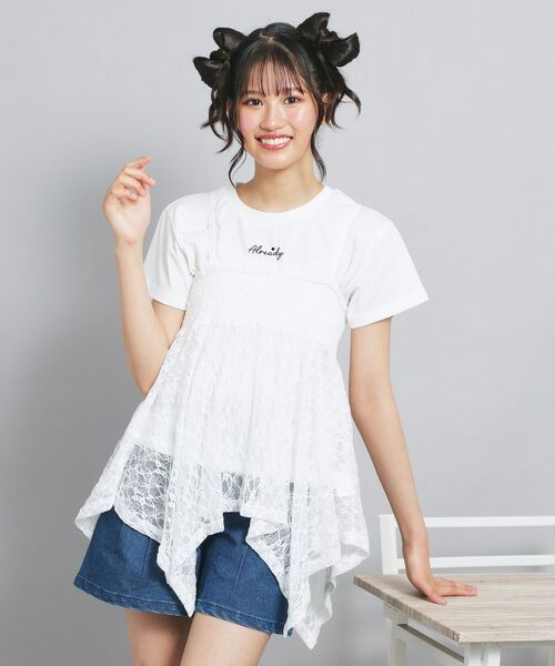 PINK-latte / ピンク ラテ カットソー | 【セットアイテム】2WAYレースビスチェ+トップス(オフホワイト(003))