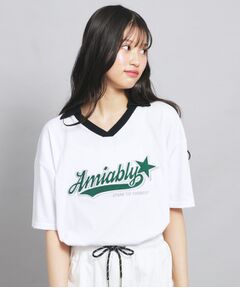 PINK-latte / ピンク ラテ カットソー | Vネック衿付きアップリケビッグTシャツ