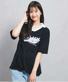 PINK-latte / ピンク ラテ カットソー | Vネック衿付きアップリケビッグTシャツ