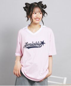 PINK-latte / ピンク ラテ カットソー | Vネック衿付きアップリケビッグTシャツ