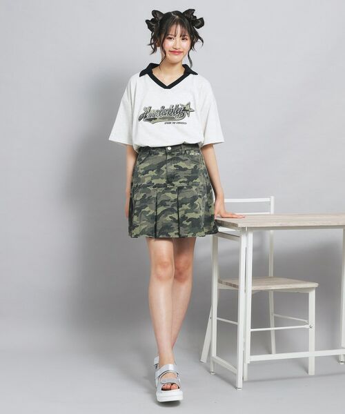 PINK-latte / ピンク ラテ カットソー | Vネック衿付きアップリケビッグTシャツ | 詳細12