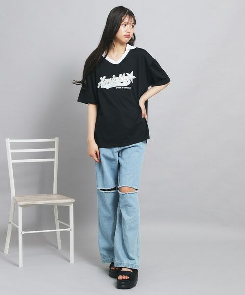 PINK-latte / ピンク ラテ カットソー | Vネック衿付きアップリケビッグTシャツ | 詳細16