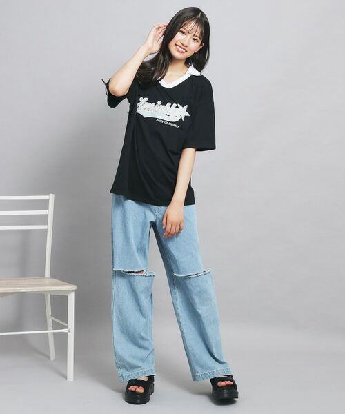 PINK-latte / ピンク ラテ カットソー | Vネック衿付きアップリケビッグTシャツ | 詳細17