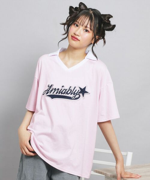 PINK-latte / ピンク ラテ カットソー | Vネック衿付きアップリケビッグTシャツ | 詳細19
