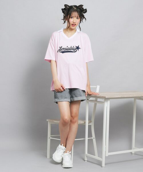 PINK-latte / ピンク ラテ カットソー | Vネック衿付きアップリケビッグTシャツ | 詳細20