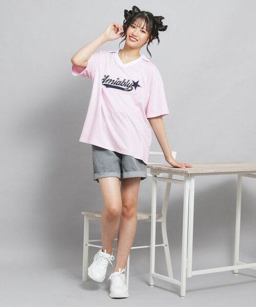 PINK-latte / ピンク ラテ カットソー | Vネック衿付きアップリケビッグTシャツ | 詳細21