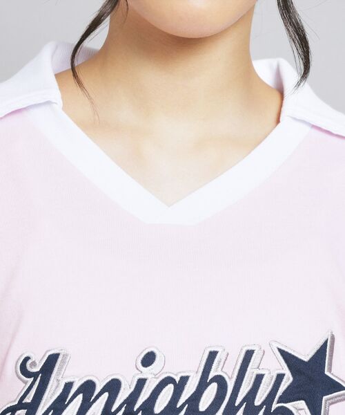 PINK-latte / ピンク ラテ カットソー | Vネック衿付きアップリケビッグTシャツ | 詳細4