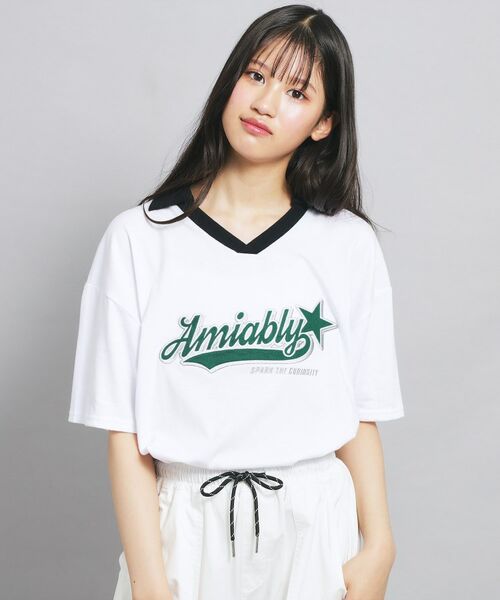 PINK-latte / ピンク ラテ カットソー | Vネック衿付きアップリケビッグTシャツ | 詳細7