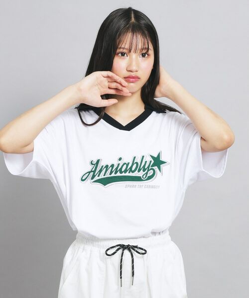 PINK-latte / ピンク ラテ カットソー | Vネック衿付きアップリケビッグTシャツ | 詳細8