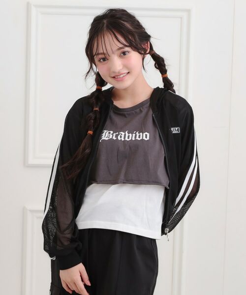 PINK-latte/ピンク ラテ メッシュラインジップパーカ ブラック(019) 16(160cm) PINK-latte/ピンク ラテ メッシュラインジップパーカ ブラック(019) 16(160cm)