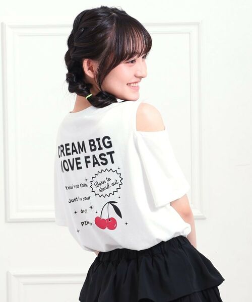 PINK-latte/ピンク ラテ 肩あきバックプリントビッグTシャツ オフホワイト(003) 16(160cm) PINK-latte/ピンク ラテ 肩あきバックプリントビッグTシャツ オフホワイト(003) 16(160cm)