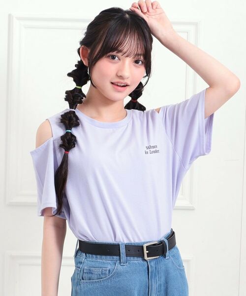 PINK-latte/ピンク ラテ 肩あきバックプリントビッグTシャツ ラベンダー(080) 15(150cm) PINK-latte/ピンク ラテ 肩あきバックプリントビッグTシャツ ラベンダー(080) 15(150cm)