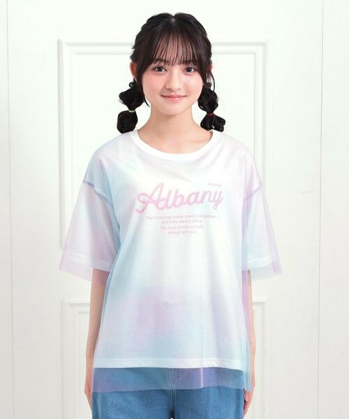 PINK-latte / ピンク ラテ カットソー | チュールドッキングビッグTシャツ | 詳細1