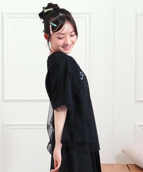 PINK-latte / ピンク ラテ カットソー | チュールドッキングビッグTシャツ | 詳細7