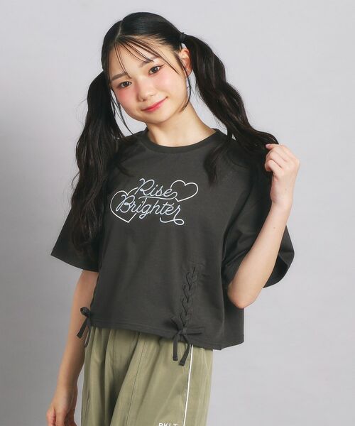 PINK-latte/ピンク ラテ レースアップTシャツ チャコールグレー(014) 14(140cm) PINK-latte/ピンク ラテ レースアップTシャツ チャコールグレー(014) 14(140cm)