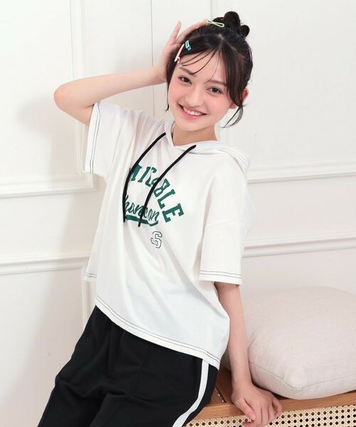 PINK-latte/ピンク ラテ 【セットアップアイテム】半袖パーカ＋ハーフパンツセット オフホワイト(003) 16(160cm)