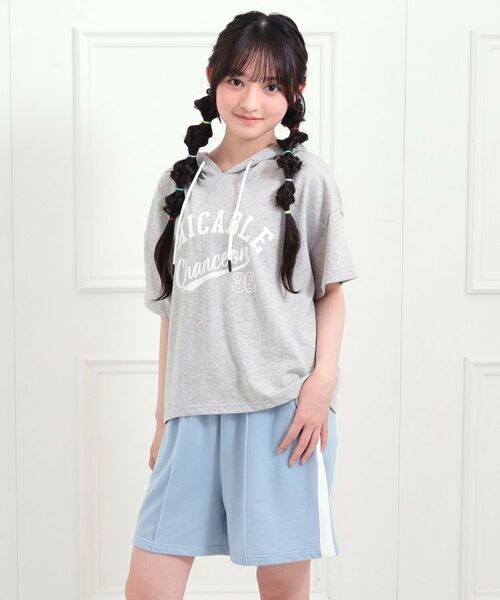 PINK-latte/ピンク ラテ 【セットアップアイテム】半袖パーカ+ハーフパンツセット グレー(012) 16(160cm) PINK-latte/ピンク ラテ 【セットアップアイテム】半袖パーカ+ハーフパンツセット グレー(012) 16(160cm)