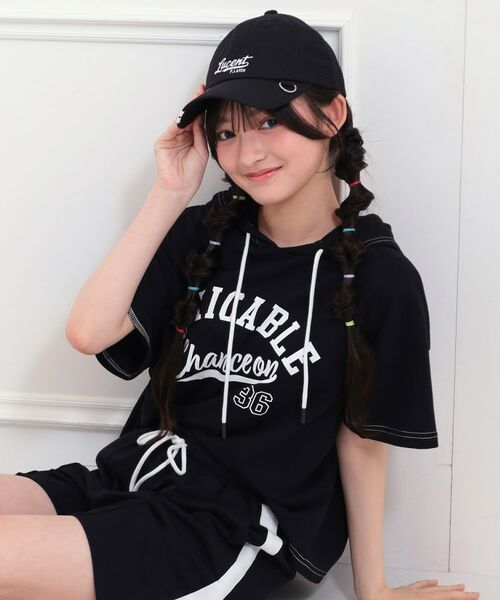 PINK-latte/ピンク ラテ 【セットアップアイテム】半袖パーカ＋ハーフパンツセット ブラック(019) 16(160cm)