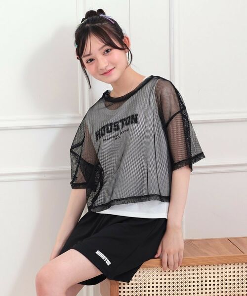 PINK-latte/ピンク ラテ 【セットアップアイテム】メッシュコーデ3点セット ブラック(019) 16(160cm) PINK-latte/ピンク ラテ 【セットアップアイテム】メッシュコーデ3点セット ブラック(019) 16(160cm)