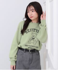 PINK-latte / ピンク ラテ ニット・セーター | コットンジャカードくまプルオーバー