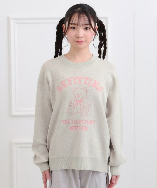 PINK-latte / ピンク ラテ ニット・セーター | コットンジャカードくまプルオーバー | 詳細1