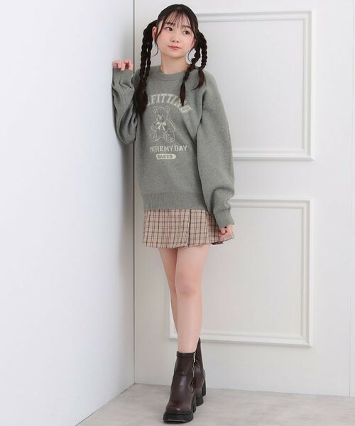 PINK-latte / ピンク ラテ ニット・セーター | コットンジャカードくまプルオーバー | 詳細8