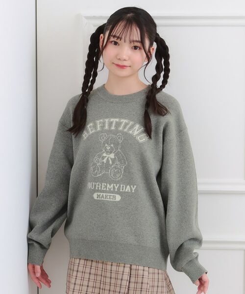PINK-latte/ピンク ラテ コットンジャカードくまプルオーバー グレー(012) 13(130cm)