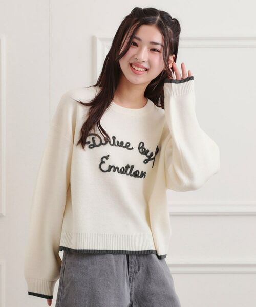 PINK-latte/ピンク ラテ コード風ステッチニットプルオーバー アイボリー(004) 15(150cm) PINK-latte/ピンク ラテ コード風ステッチニットプルオーバー アイボリー(004) 15(150cm)