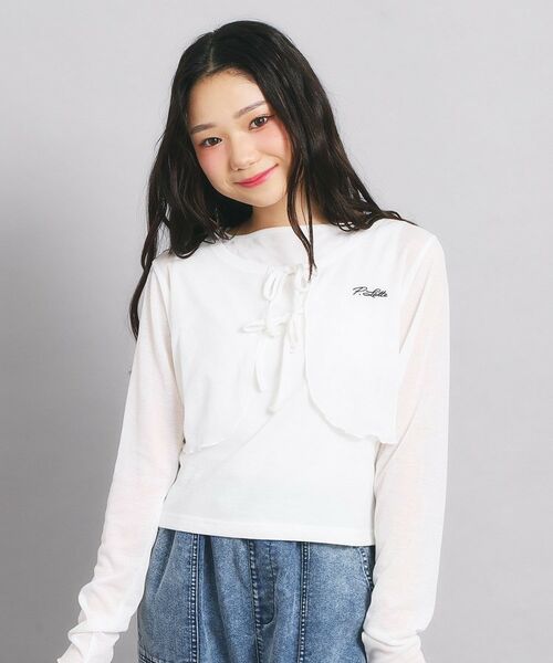 PINK-latte/ピンク ラテ 【セットアイテム】シアーテレコボレロ+タンクセット オフホワイト(003) 13(130cm) PINK-latte/ピンク ラテ 【セットアイテム】シアーテレコボレロ+タンクセット オフホワイト(003) 13(130cm)