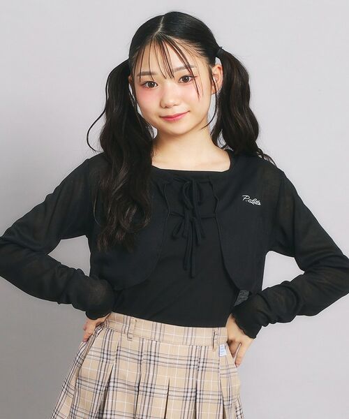 PINK-latte/ピンク ラテ 【セットアイテム】シアーテレコボレロ+タンクセット ブラック(019) 14(140cm) PINK-latte/ピンク ラテ 【セットアイテム】シアーテレコボレロ+タンクセット ブラック(019) 14(140cm)