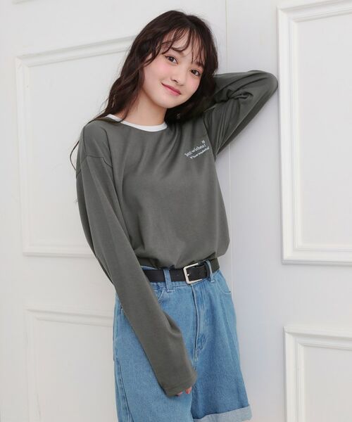 PINK-latte / ピンク ラテ Tシャツ | リンガープリントロンT(チャコールグレー(014))