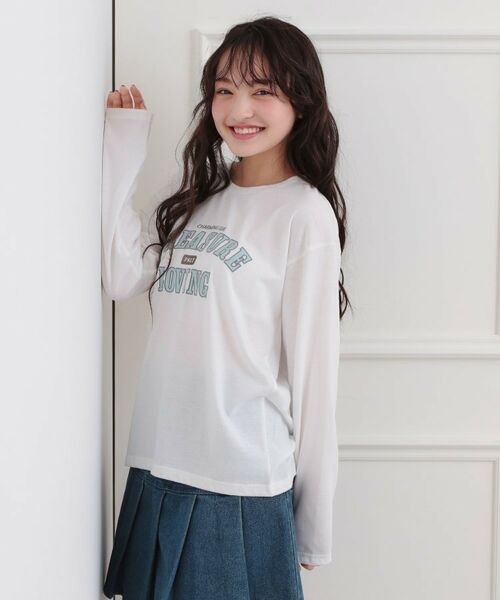 PINK-latte/ピンク ラテ 【プチプラ】カレッジロンT オフホワイト(003) 13(130cm) PINK-latte/ピンク ラテ 【プチプラ】カレッジロンT オフホワイト(003) 13(130cm)