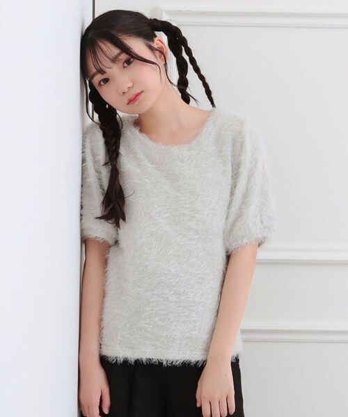 PINK-latte/ピンク ラテ ふわふわパフスリーブ半袖トップス ライトグレー(011) 15(150cm) PINK-latte/ピンク ラテ ふわふわパフスリーブ半袖トップス ライトグレー(011) 15(150cm)