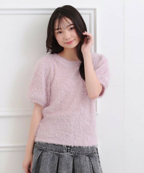 PINK-latte/ピンク ラテ ふわふわパフスリーブ半袖トップス ライトピンク(070) 15(150cm) PINK-latte/ピンク ラテ ふわふわパフスリーブ半袖トップス ライトピンク(070) 15(150cm)