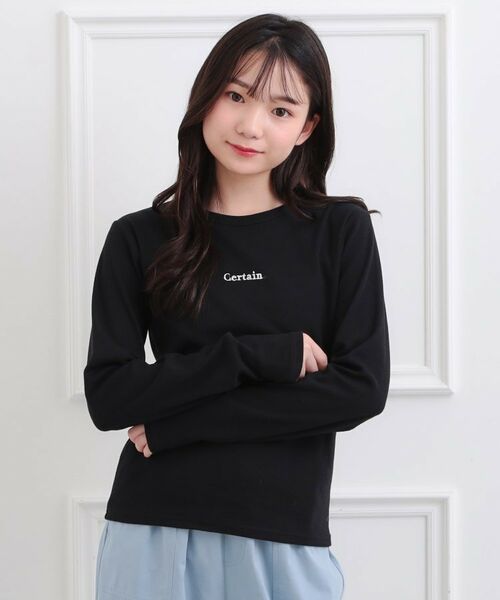 PINK-latte/ピンク ラテ シンプルテレコプルオーバー ブラック(019) 16(160cm) PINK-latte/ピンク ラテ シンプルテレコプルオーバー ブラック(019) 16(160cm)