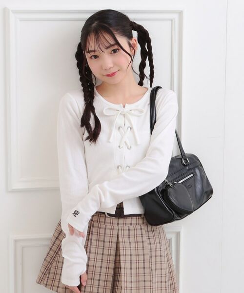 PINK-latte/ピンク ラテ レースアップテレコプルオーバー オフホワイト(003) 15(150cm) PINK-latte/ピンク ラテ レースアップテレコプルオーバー オフホワイト(003) 15(150cm)