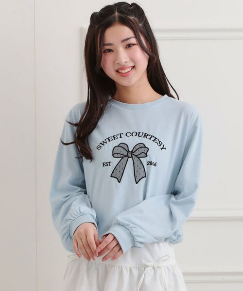 PINK-latte/ピンク ラテ 裾ドロストチュールプルオーバー サックスブルー(090) 14(140cm) PINK-latte/ピンク ラテ 裾ドロストチュールプルオーバー サックスブルー(090) 14(140cm)