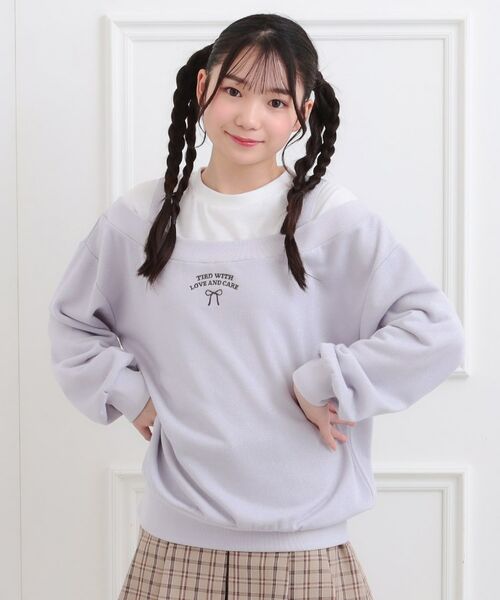 PINK-latte/ピンク ラテ ラメ裏毛オフショル風プルオーバー ラベンダー(080) 15(150cm) PINK-latte/ピンク ラテ ラメ裏毛オフショル風プルオーバー ラベンダー(080) 15(150cm)