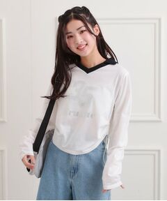 PINK-latte / ピンク ラテ カットソー | 衿付き箔ナンバーロンT