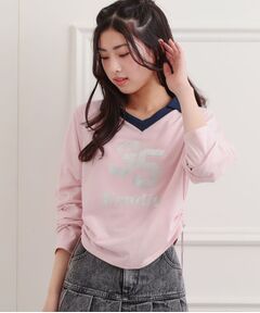 PINK-latte / ピンク ラテ カットソー | 衿付き箔ナンバーロンT