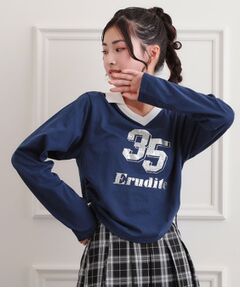 PINK-latte / ピンク ラテ カットソー | 衿付き箔ナンバーロンT