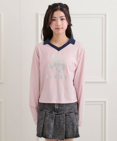 PINK-latte / ピンク ラテ カットソー | 衿付き箔ナンバーロンT | 詳細1
